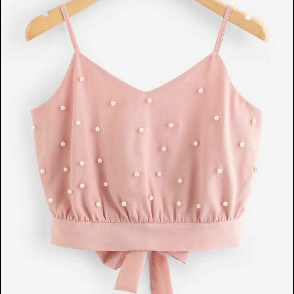 🛑 Pearl split tie cami crop top 🌺